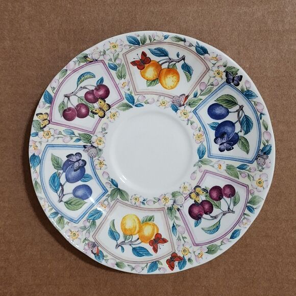 Roy Kirkham Prunus Jumbo Saucer Fine Bone China Cherries Peaches Plums 6.75" - Picture 1 of 3